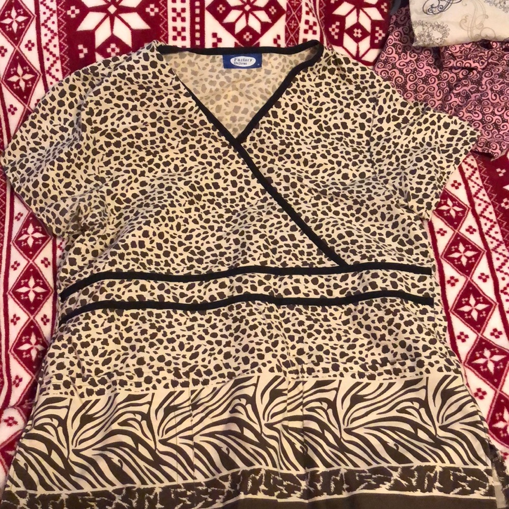 Animal print doctor scrub.